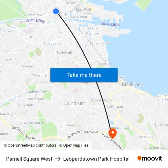 Parnell Square West to Leopardstown Park Hospital map