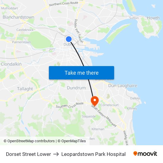 Dorset Street Lower to Leopardstown Park Hospital map