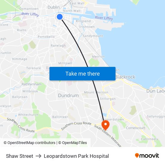 Shaw Street to Leopardstown Park Hospital map