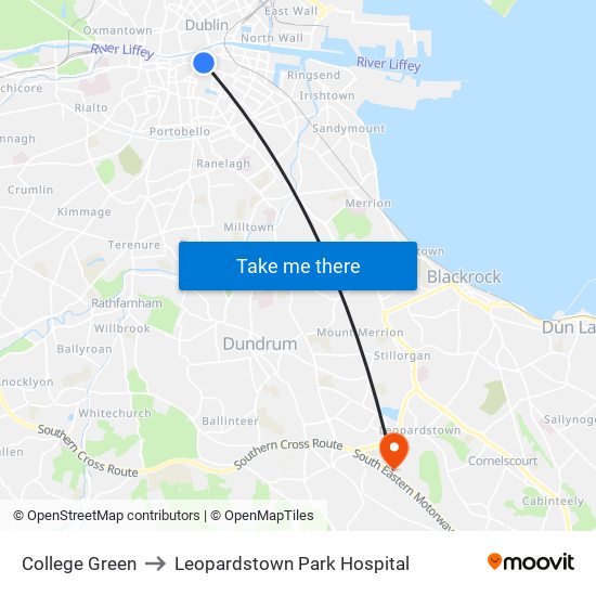 College Green to Leopardstown Park Hospital map