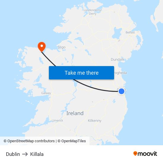 Dublin to Killala map