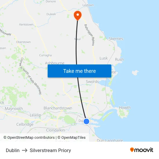 Dublin to Silverstream Priory map