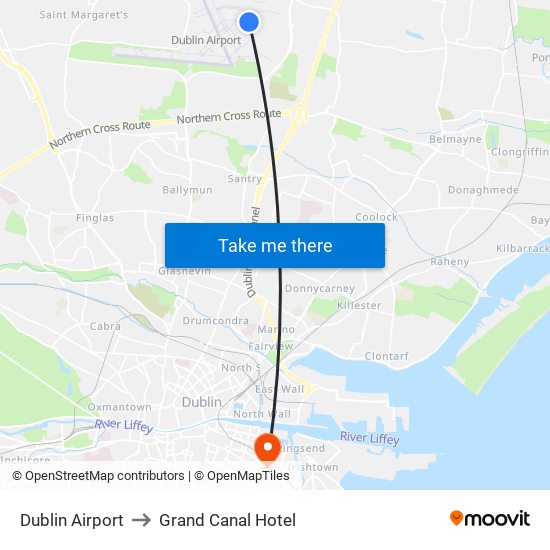 Dublin Airport to Grand Canal Hotel map