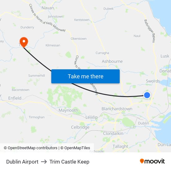 Dublin Airport to Trim Castle Keep map