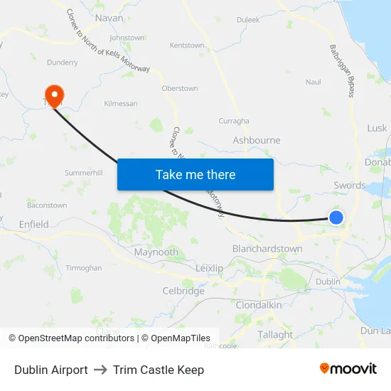 Dublin Airport to Trim Castle Keep map