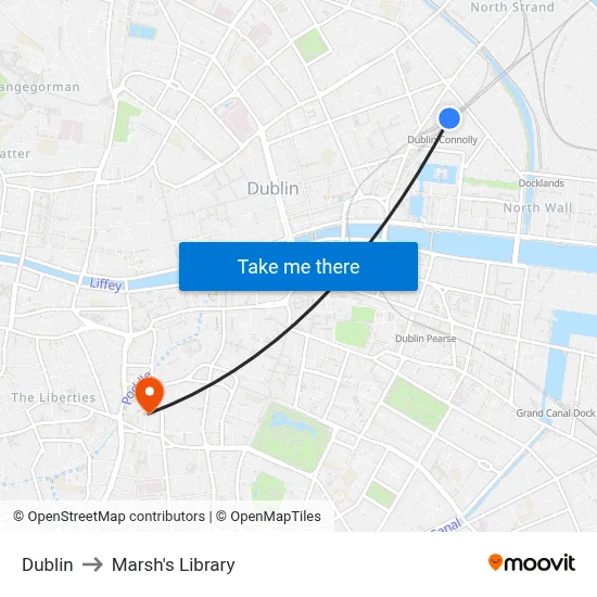 Dublin to Marsh's Library map