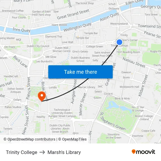 Trinity College to Marsh's Library map