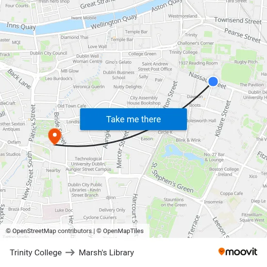 Trinity College to Marsh's Library map