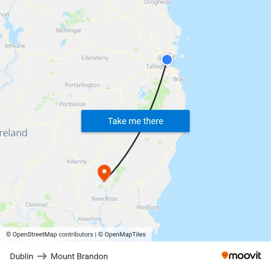 Dublin to Mount Brandon map