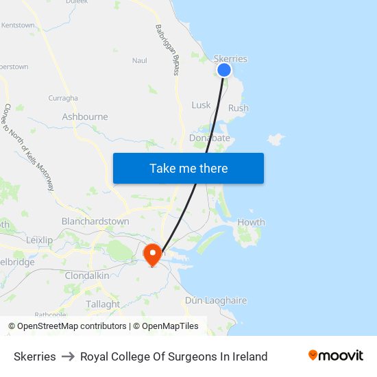Skerries to Royal College Of Surgeons In Ireland map