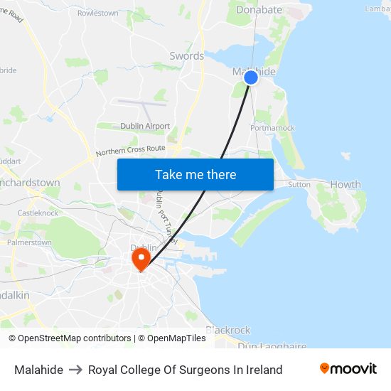Malahide to Royal College Of Surgeons In Ireland map