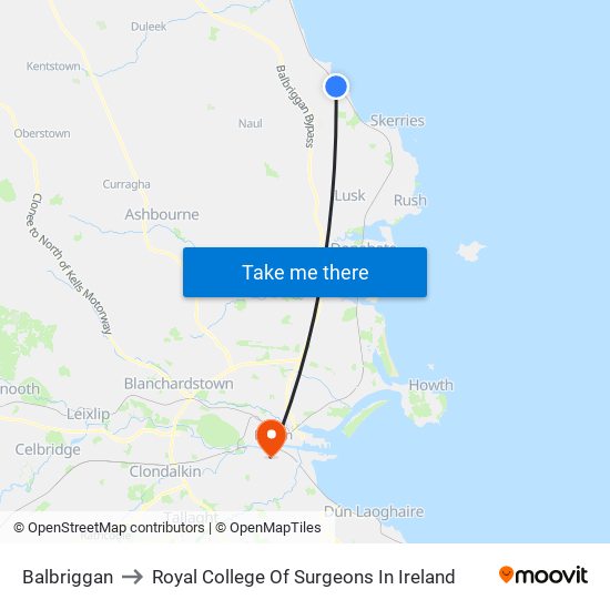 Balbriggan to Royal College Of Surgeons In Ireland map