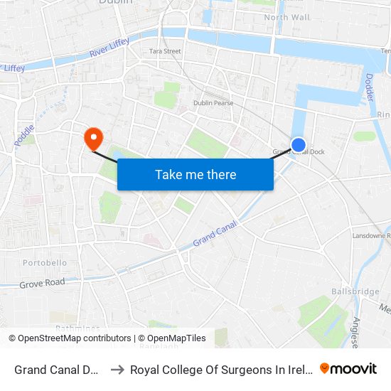Grand Canal Dock to Royal College Of Surgeons In Ireland map