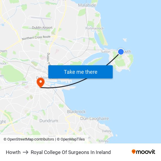 Howth to Royal College Of Surgeons In Ireland map