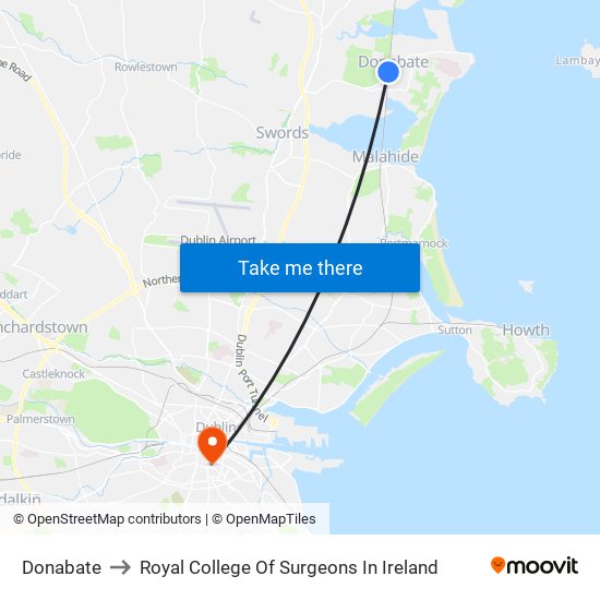 Donabate to Royal College Of Surgeons In Ireland map