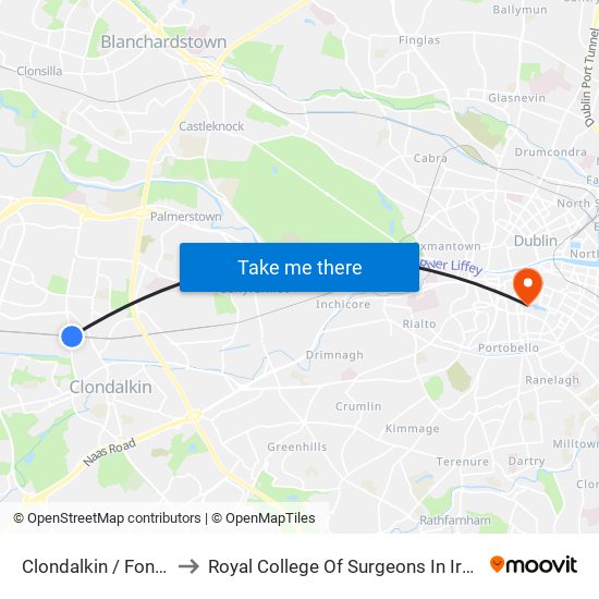 Clondalkin / Fonthill to Royal College Of Surgeons In Ireland map