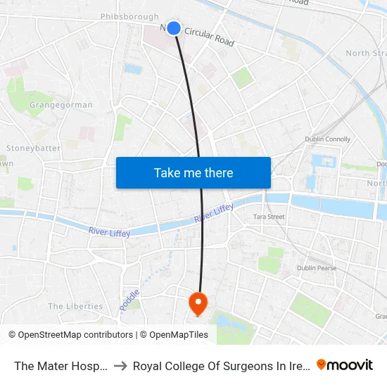 The Mater Hospital to Royal College Of Surgeons In Ireland map