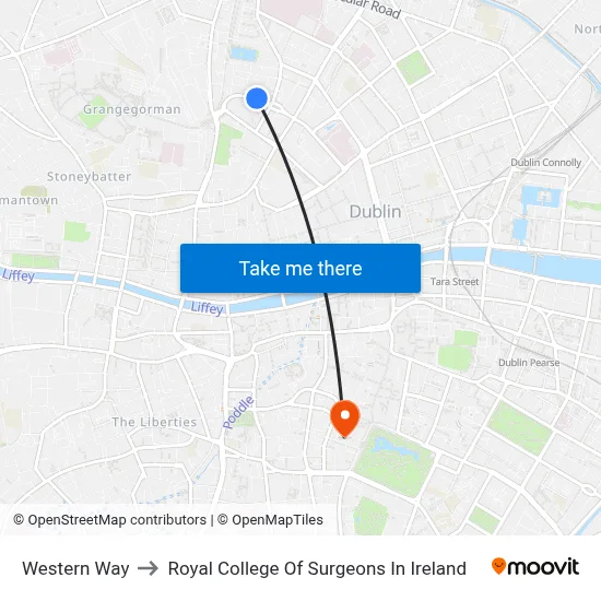 Western Way to Royal College Of Surgeons In Ireland map