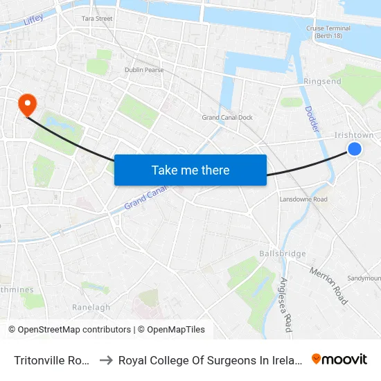 Tritonville Road to Royal College Of Surgeons In Ireland map