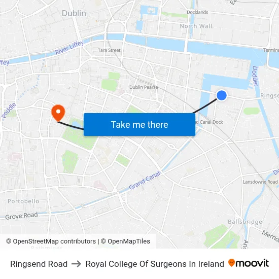 Ringsend Road to Royal College Of Surgeons In Ireland map