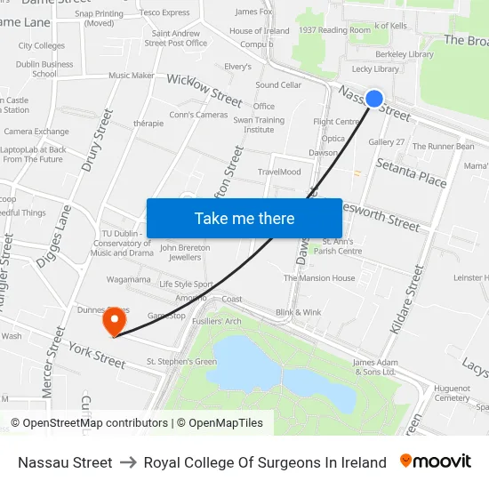 Nassau Street to Royal College Of Surgeons In Ireland map