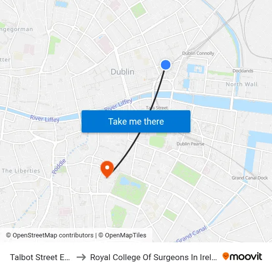 Talbot Street East to Royal College Of Surgeons In Ireland map