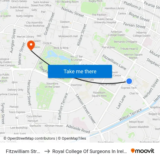 Fitzwilliam Street to Royal College Of Surgeons In Ireland map