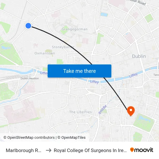 Marlborough Road to Royal College Of Surgeons In Ireland map