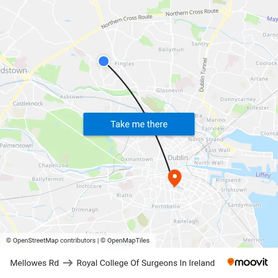 Mellowes Rd to Royal College Of Surgeons In Ireland map