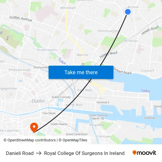 Danieli Road to Royal College Of Surgeons In Ireland map