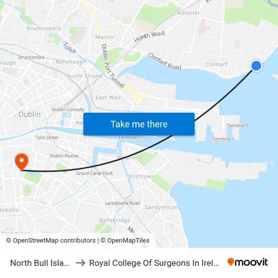 North Bull Island to Royal College Of Surgeons In Ireland map