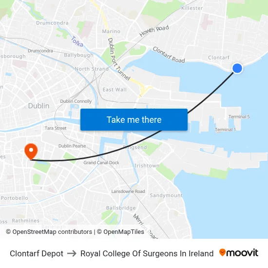 Clontarf Depot to Royal College Of Surgeons In Ireland map