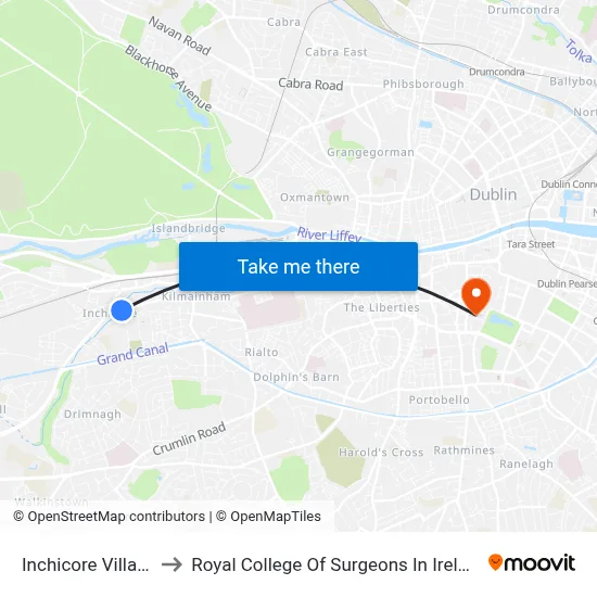 Inchicore Village to Royal College Of Surgeons In Ireland map