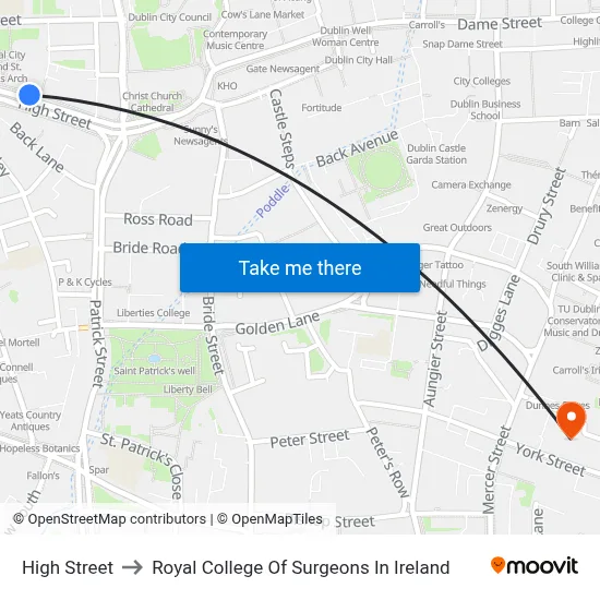 High Street to Royal College Of Surgeons In Ireland map