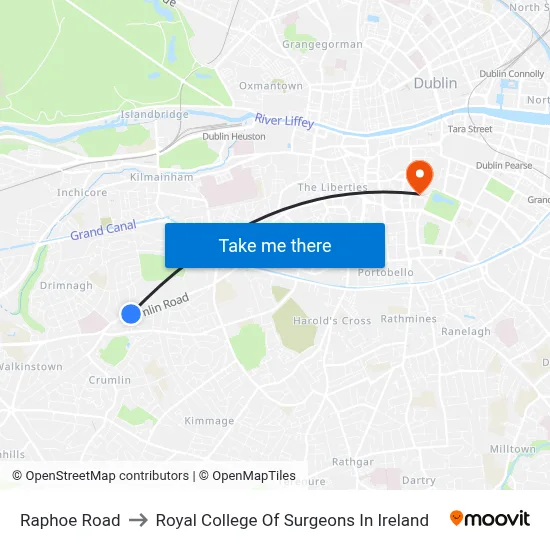 Raphoe Road to Royal College Of Surgeons In Ireland map