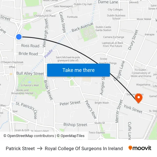 Patrick Street to Royal College Of Surgeons In Ireland map