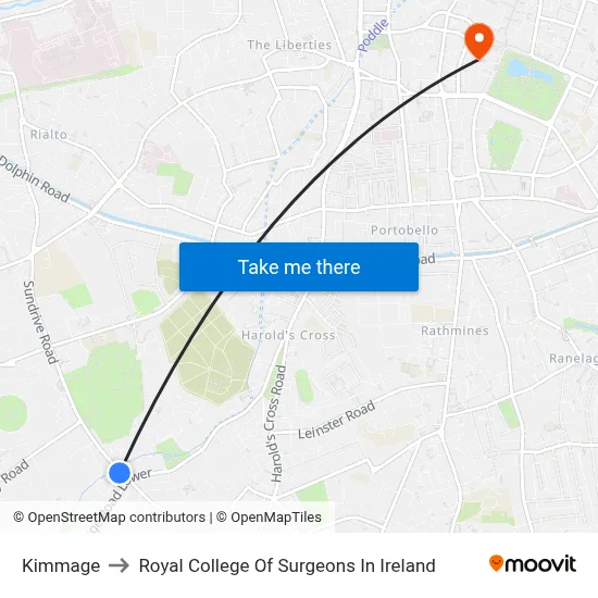 Kimmage to Royal College Of Surgeons In Ireland map