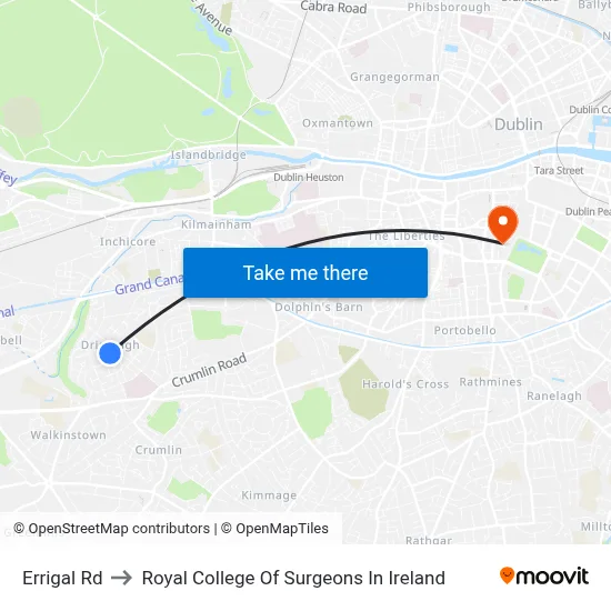 Errigal Rd to Royal College Of Surgeons In Ireland map