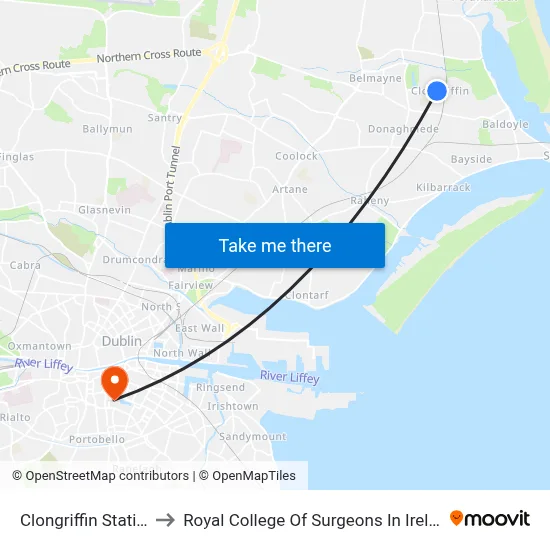 Clongriffin Station to Royal College Of Surgeons In Ireland map