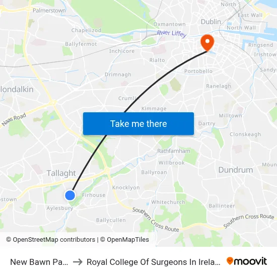 New Bawn Park to Royal College Of Surgeons In Ireland map