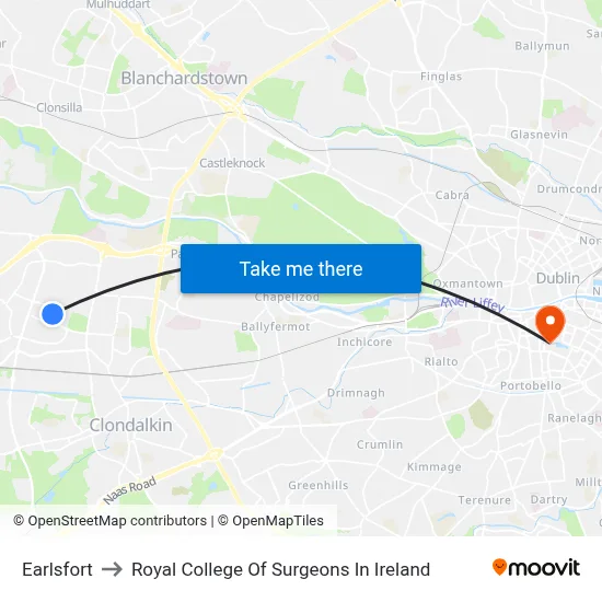 Earlsfort to Royal College Of Surgeons In Ireland map