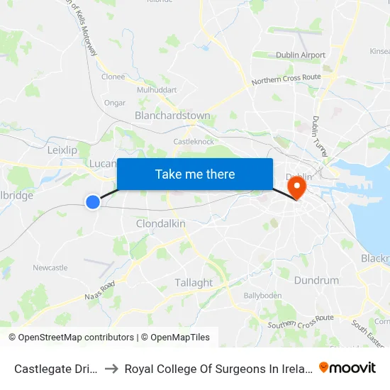 Castlegate Drive to Royal College Of Surgeons In Ireland map