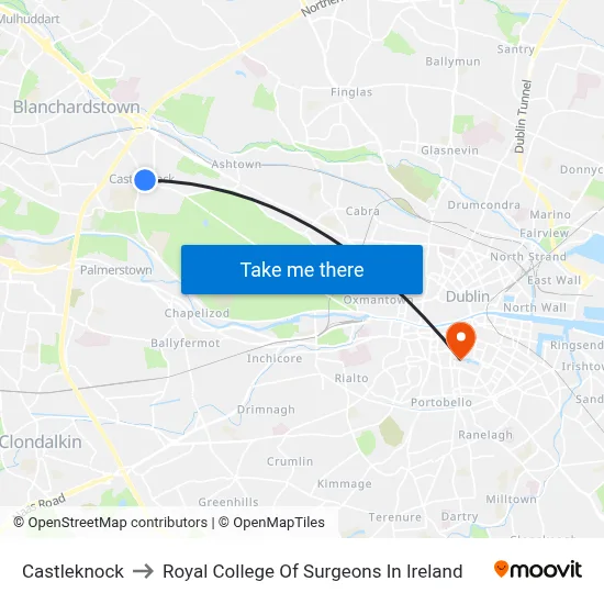 Castleknock to Royal College Of Surgeons In Ireland map