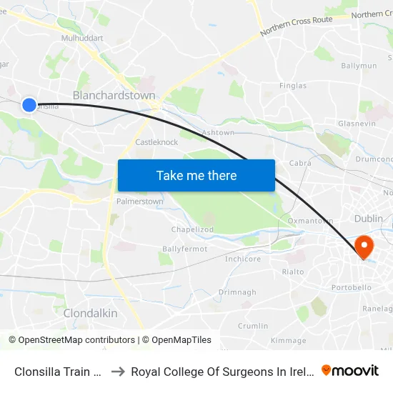 Clonsilla Train Stn to Royal College Of Surgeons In Ireland map