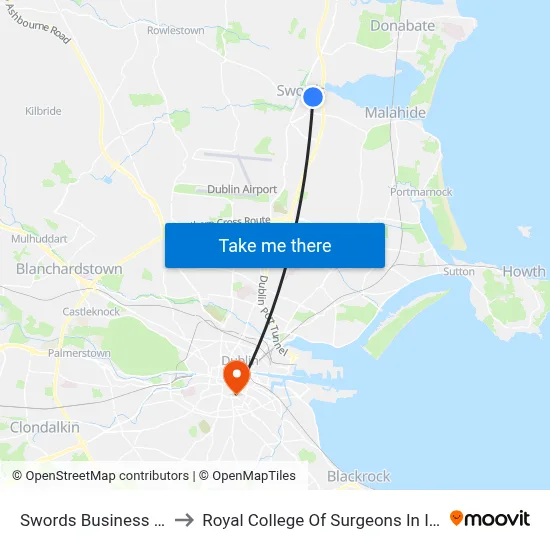 Swords Business Park to Royal College Of Surgeons In Ireland map
