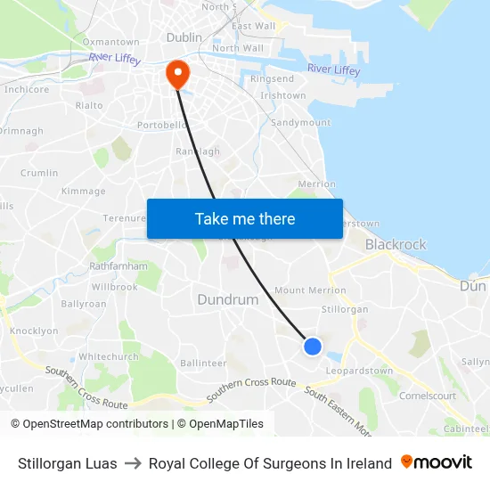 Stillorgan Luas to Royal College Of Surgeons In Ireland map