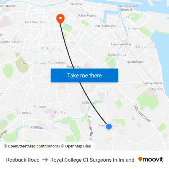 Roebuck Road to Royal College Of Surgeons In Ireland map