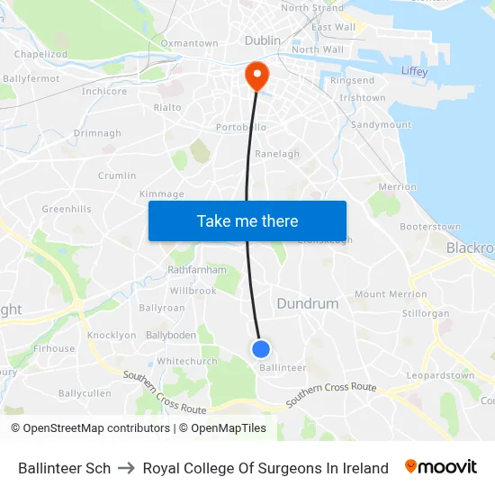 Ballinteer Sch to Royal College Of Surgeons In Ireland map