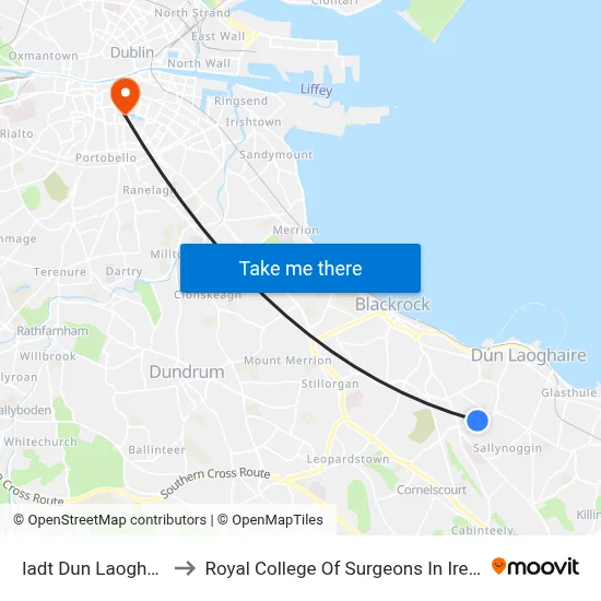 Iadt Dun Laoghaire to Royal College Of Surgeons In Ireland map