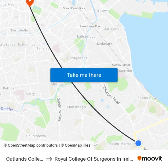 Oatlands College to Royal College Of Surgeons In Ireland map